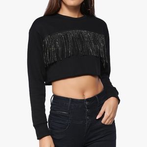 Black Fringe Detail Women's Sweater